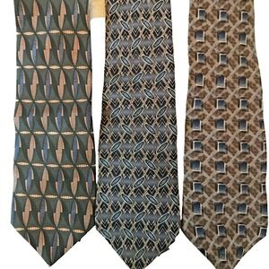 Dover Brand 3 Men's Ties 100% Silk Green Blue Yellow Brown Formal Business